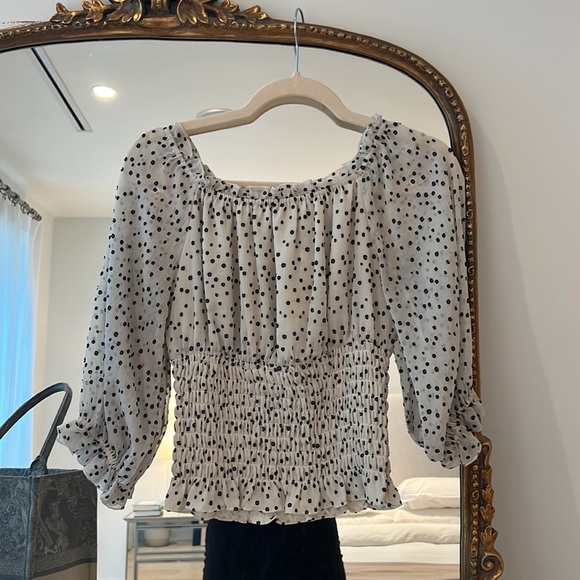 Anthropologie Spotted Top with Smocked Waist, Size XS - Picture 3 of 3